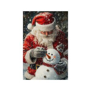 Santa and Snowman Unframed Canvas Wall Art  24" X 36"